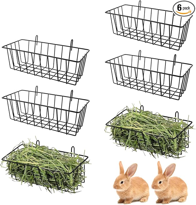 WOPPLXY 6 Pcs Rabbit Hay Feeder, Heavy Duty Metal Rabbit Hay Rack with Hooks, Bunny Hay Feeder Rack, Metal Rack Hay Holder for Rabbits Guinea Pigs, Small Animal Cage Accessories(9 x 4 x 2 Inch)