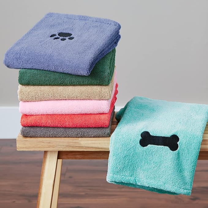 Bone Dry Pet Grooming Towel Collection Absorbent Microfiber X-Large, 41x23.5, Embroidered Taupe (Pack of 12)