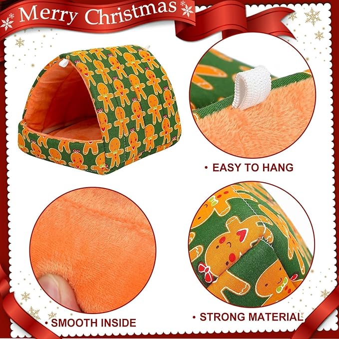UPINS 2 Pack Christmas Guinea Pig Hideout,Guinea Pig Bed Washable Small Animal House Cage Accessories for Chinchillas Hamsters Hedgehogs Ferrets Bearded Dragons and Rats