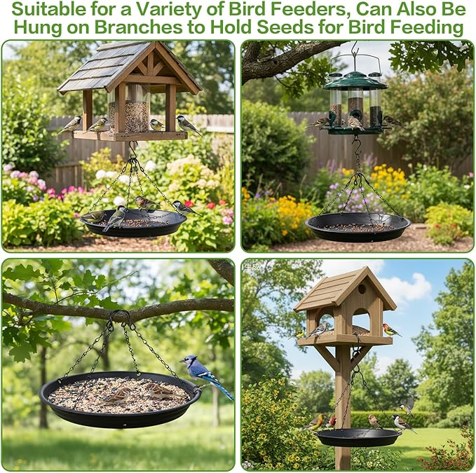 2 Sets 12.8" Bird Seed Catcher Tray Platform Bird Feeder BirdBath Large Hanging Tray Fits Seed Hoop Squirrel Feeder Bowl,Garden Patio,Wild Birds Viewing, Backyard, Birdfeeders Outside (Black)