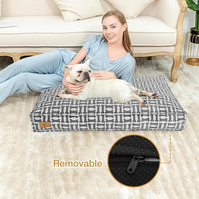 Dog Bed with Easy-Grip Handle - Shredded Memory Foam Pet Bed, Removable & Machine Washable Cover, Non-Slip Bottom, Choose from Cooling Linen or Warm Flannel Style for Dogs & Cats(Large