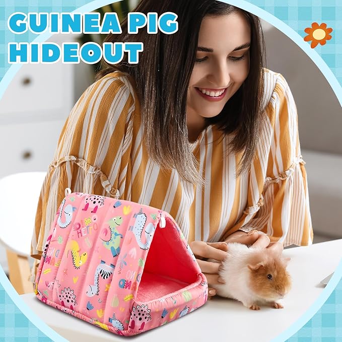 Cinnvoice 4 Pcs Guinea Pig Hideout, Guinea Pig Bed Tunnel, Rabbit Washable Small House Cage Accessories for Bunny Hedgehog Mouse Chinchillas Hamsters Ferrets Bearded Dragons Rats (Wonder Tale,7.9 in)
