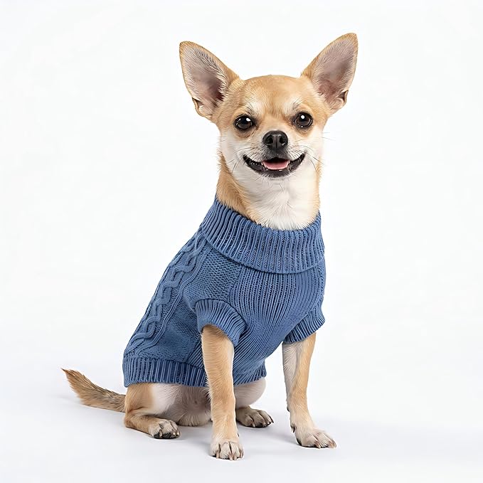 Small Dog Sweater, Soft Knit Dog Clothes for Spring Transition, Lightweight Puppy Outfit for Chihuahua, Yorkie, Cat, Cute Doggy Apparel for Spring Morning Walks (Dark Blue, S)