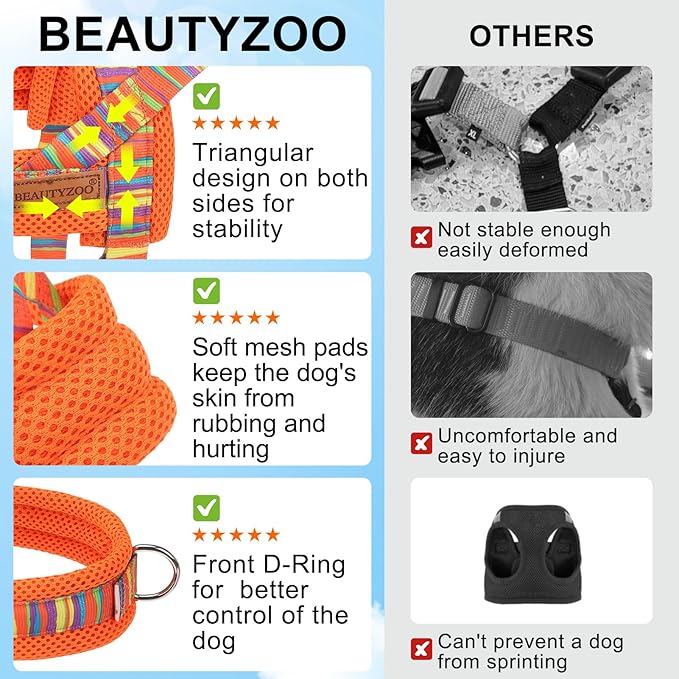 BEAUTYZOO Dog Harness for Small Dogs,No Pull Dog Harness and Leash Set,Soft Breathable Escape Proof Puppy Vest Harnessss with Handle,Lightweight Quick Fit Harness for Girl Boy Dogs Training Walking,S