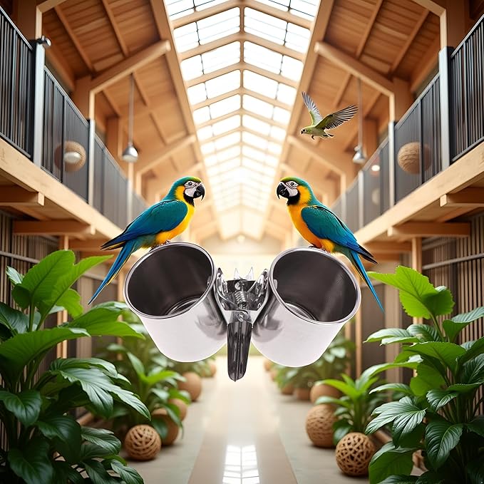 Parrot Feeding Cups Hanging Pet Animal Stainless Steel Birdcage Bowls for Cage Parakeet Bird Cage Accessories Suitable Small and Medium Bird Pet Supplies