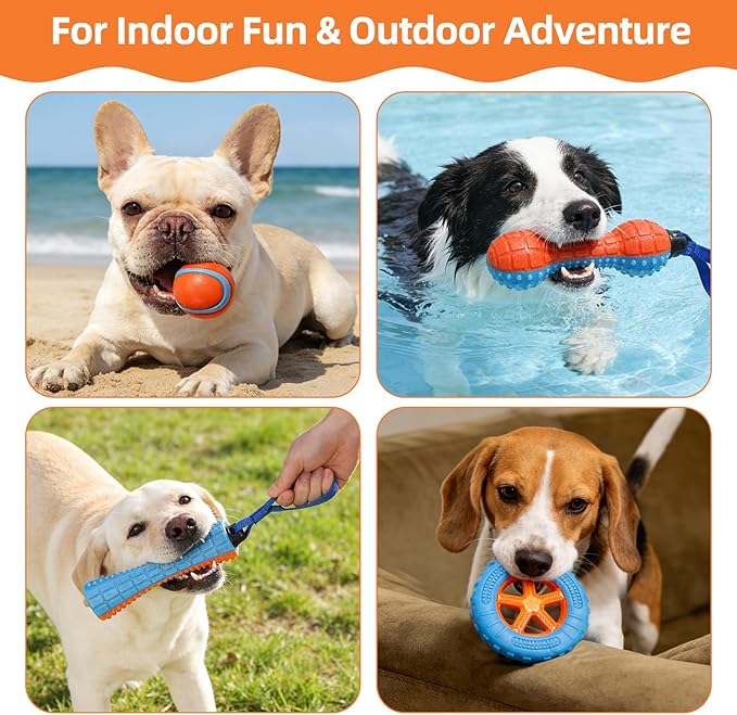 PUPTECK 4 Pack Floating Dog Toys, Squeaky Dog Water Toys for Pool Interactive Fetch & Play, Durable Training for Summer Swimming Outdoor Training Retrieving, for Small Medium Large Dogs
