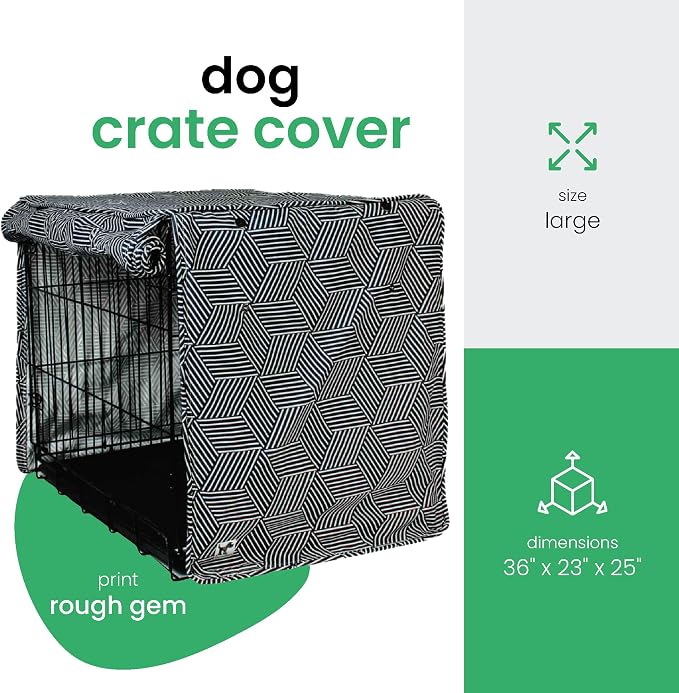 Molly Mutt Rough Gem Dog Crate Cover, 100% Cotton Canvas Cover with 2 Roll-Up Panels, Ideal for Dog or Cat Crate, Durable, Washable, and Free of Harmful Chemicals, 36" x 23" x 25"