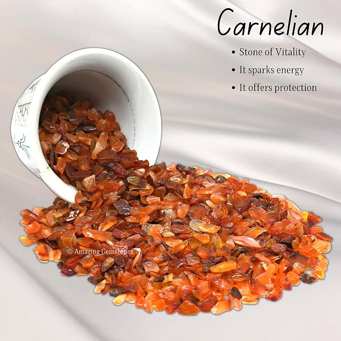 Amazing Gemstone Carnelian Crystal Chips Aquarium Gravel Rocks - Carnelian Chips Bulk Fish Tank Gravel, Small Tumbled Stones and Tiny Crystals for Decoration (Natural AAA Grade Gemstones)