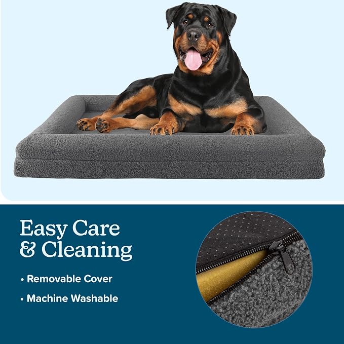 Orthopedic Dog Bed - 45x36 Inch Large Dog Bed with Supportive Bolster, Nonslip Bottom, and Removable Washable Cover - Memory Foam Pet Beds for Large Dogs - Pet Products by PETMAKER (Gray)