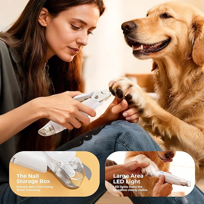 2-in-1 Dog Nail Clippers & Dog Nail Trimmers for Small Medium Large Dogs Cats Pets with Spash Guard, Nail Clipper for Dogs Quiet, USB Rechargeable, Dog Nail Clippers with 2 LED Large Light