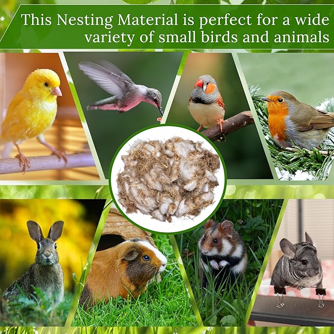 Bird Nesting Material - Hummingbird Nesting Material - Mixing Parakeet Nesting Material - Nesting Bedding for Finches Canary Wild Birds Ideal for Cage Gardens Tree Trunks - Bird Nest Supplies 3.6 oz