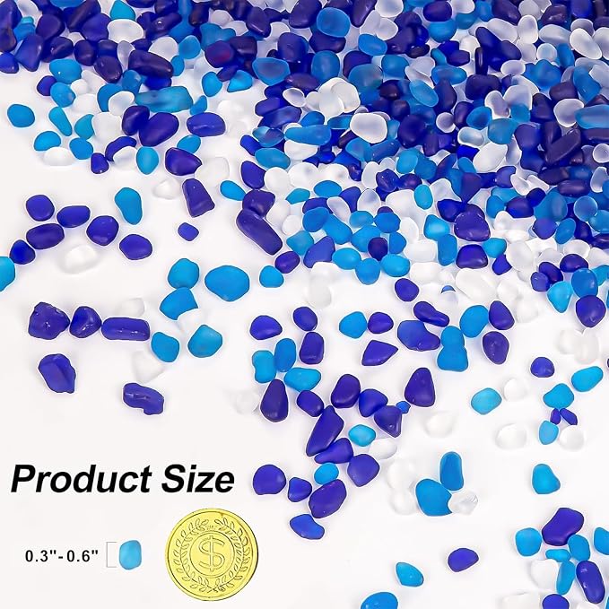 QEQEKAKA Sea Glass Stones for Crafts 2.75LB Mixed Blue Gemstones Bulk | Small Glass Stones for Beaching Wedding DIY Decor Aquarium Turtle Tank Vase Filler (1180g/41.62oz)