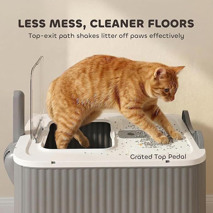 PawHut Cat Litter Box with Lid, Enclosed Litter Box for Medium Cats, Front-Entry and Top-Exit, Scoop, Deodorizer Bag, Easy Clean & Non-Sticky, Anti-Leakage, White