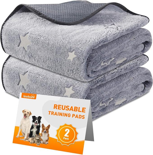 LOOBANI Washable Pee Pads for Dogs, Fast Absorption Reusable Puppy Pads, Waterproof Whelping Pad, Non Slip Training Pet Playpen Mat for Floor, Dog Crate, Grey 2 Pack 36 x 48 in