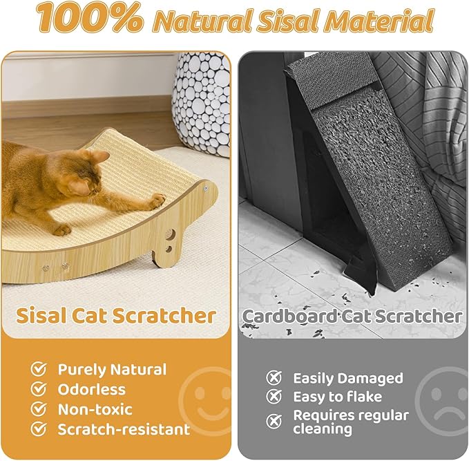 Sisal Cat Scratcher Bed - 27.6 inch Cat Scratchers for Indoor Cats Hammock for Scratching Pad Natural Sisal Cat Scratch Post Durable for Large Cats Scratcher Lounge, Wooden Cat Furniture(Large)
