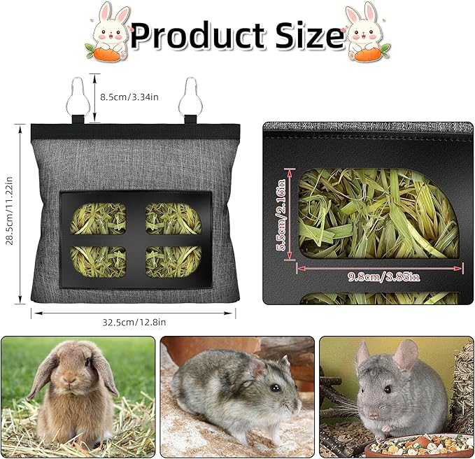 Rabbit Hay Feeder Bag Guinea Pig Hanging Hay Feeding Bag Storage Dispenser for Chinchilla Hamster Bunny Small Animal Pet