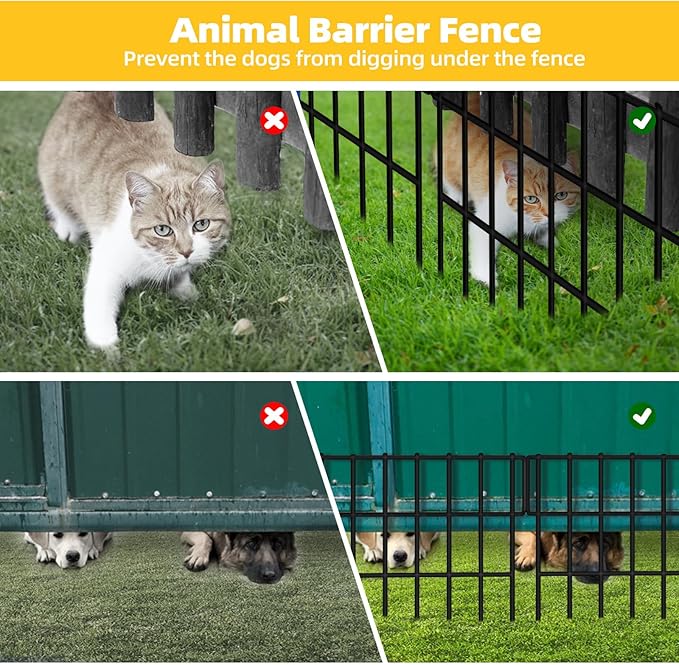 ULIOK 30 Panels Garden Fence Animal Barrier, Animal Barrier Fences No Dig Fence, 42.5ft(L) x 13in(H) Dog Fencing Rabbit Fences, 1.5in Spike Spacing Rustproof Metal Fences Border for Outdoor Yard