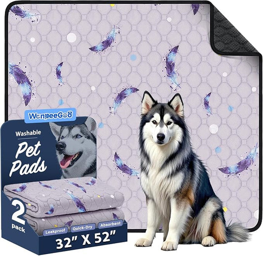 WanpeeGoo Washable Pee Pads for Dogs, 2 Pack Reusable Puppy Pads, Super Absorbent & Leakproof Dog Pads, Anti-Slip Dog Pee Pads for Puppy Training & Incontinence, Leaf Pattern, 32"x52"