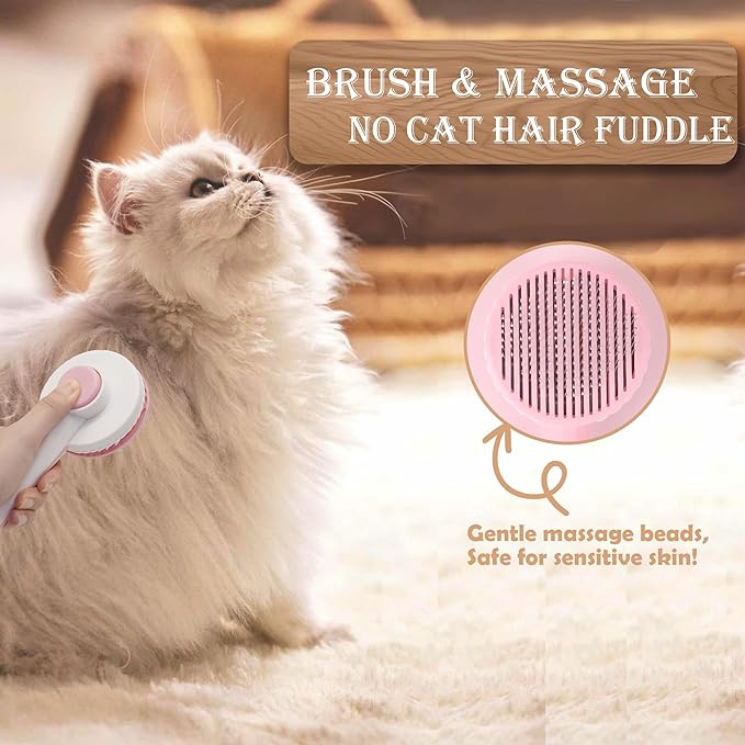 Self Cleaning Cat Brush for Shedding, LED Light Nail Clipper, Nail Clipper and Nail File, Slicker Brushes and Nail Trimmer for Long Haired Cats, Grooming Kit, Cat Lover Gifts