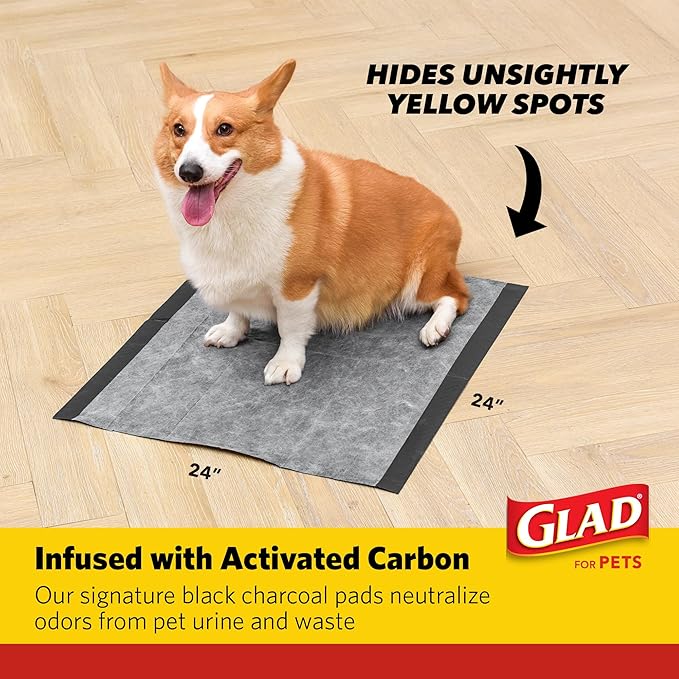 Glad for Pets XL Charcoal Training Pads, Heavy Duty Leak-Resistant Puppy Pee Pads with Activated Carbon Odor Control, Quick-Dry Quilted Top, Indoor Potty & Crate Liner, 24 x 24 in, 100 Count - 4 Pack