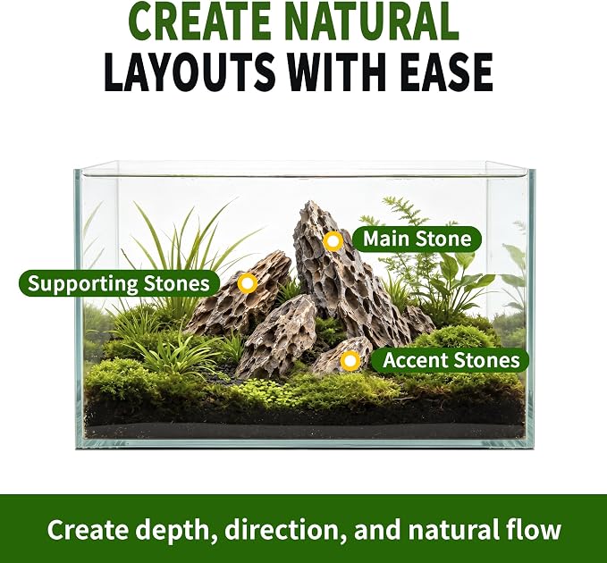 Dragon Stone Aquascaping Rocks, 5 lb (2-6"), Aquarium Stone Set | Beginner-friendly aquascaping • Easy layout building • Natural porous texture • Ideal for planted tanks