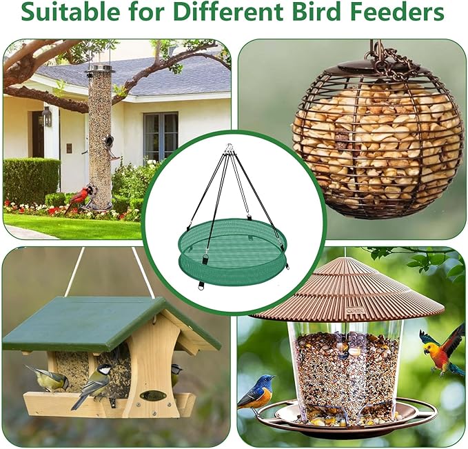 Lettry 2Pcs Bird Seed & Shell Catcher Tray for Hanging Bird Feeder Platform, Birdseed Hoop for Outdoor Garden Hanging Tray (Green, 20inch)