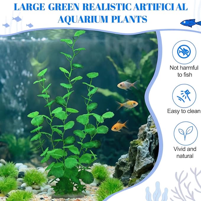 Aquarium Artificial Plants 2 Pack – Tall Realistic Fish Tank Plants Decor with Stable Base, Safe Soft Leaves for Betta, Guppy, Shrimp & Tropical Fish, Natural Aquascape Decoration for Aquarium