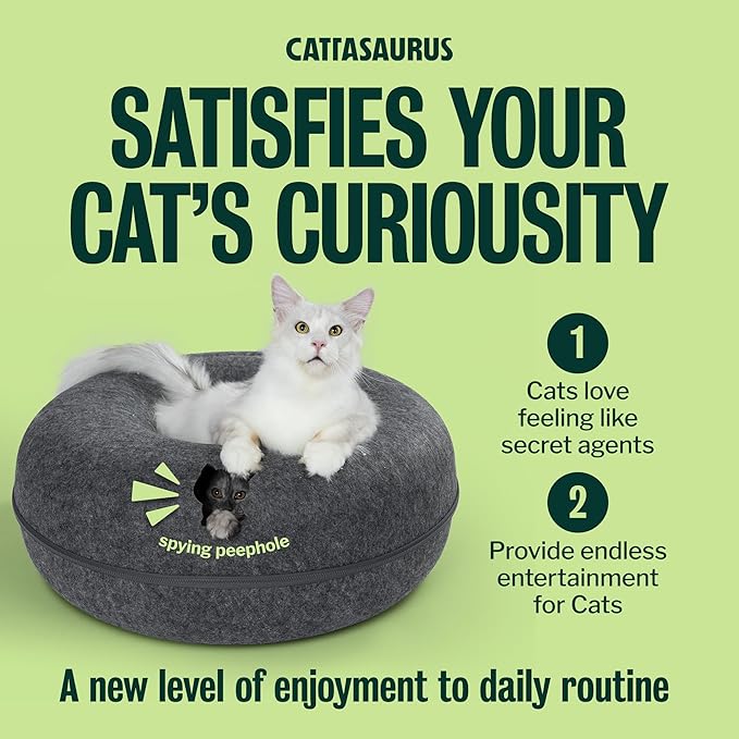 Cattasaurus Peekaboo Cat Cave Duo Jumbo Set, Extra Spacious Cat Donut for Multiple & Large Kitty 15+ lbs, Scratch Detachable Cat Beds for Indoor Cats, Washable Cat Tunnel Bed, Best Kitten Toys