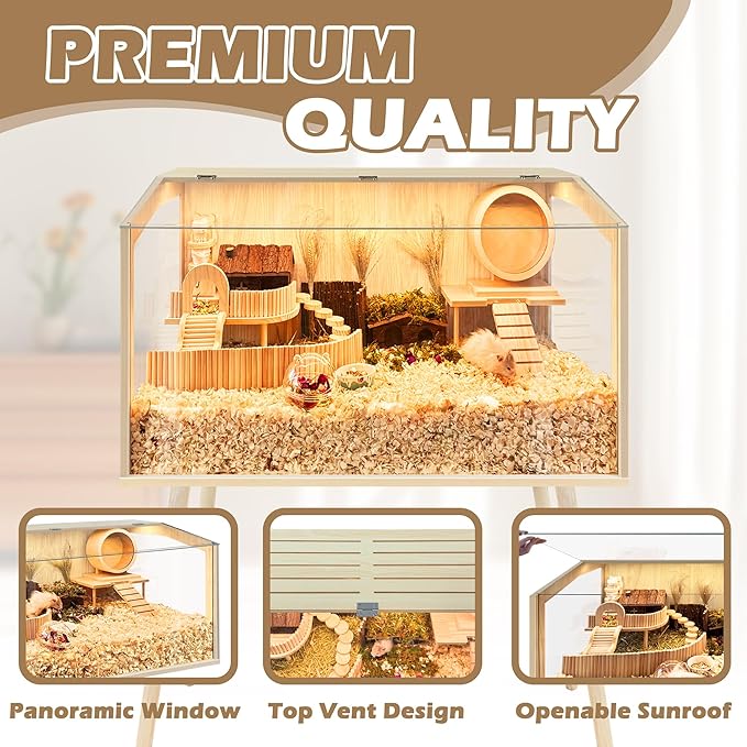 PROLEE Hamster Cage with Legs, Guinea Pig Cages Chew Proof, Hamster House, Hamster Cages and Habitats with Lockable Design, Small Animal Cage, 24" L x 16" W x 40" H