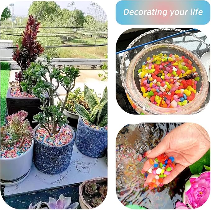 Mixed Color Pebbles for Crafts, 0.9 Pound Natural Polished Aquarium Gravel, Decorative Pebbles for Indoor Plants, Turtle Tank, Vase, Succulents Cactus, Garden Landscaping
