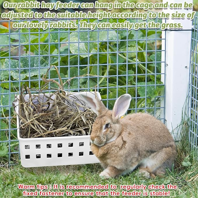 PINVNBY 2 PCS Hay Feeder for Rabbits, Less Wasted Hay Rack Manger, Hanging Guinea Pig Rabbit Hay Holder for Bunny, Chinchilla, Guinea Pig, Plastic Food Bowl Use for Grass & Food