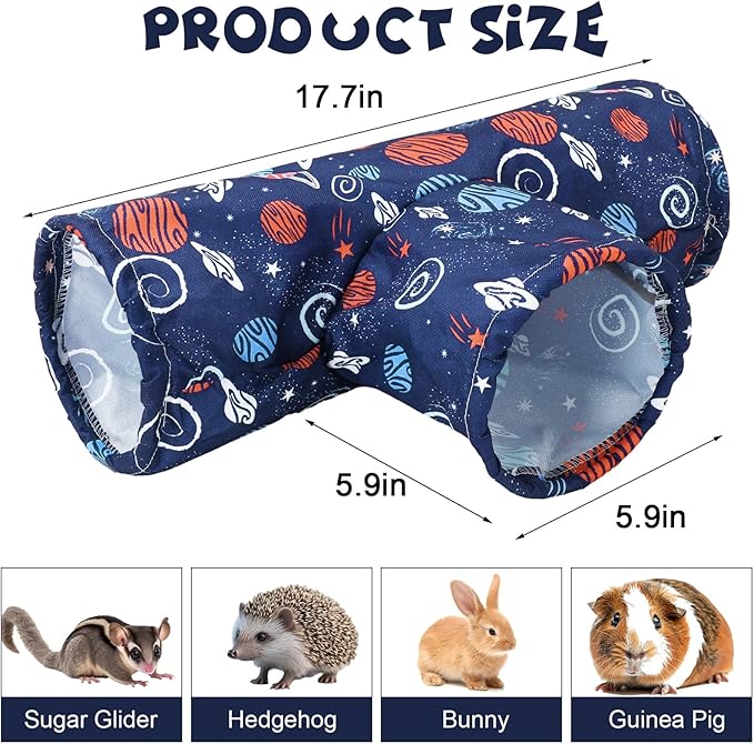 JarThenaAMCS Guinea Pig Tunnel 3 Way Washable Guinea Pig Hideout Foldable Rabbit Tunnel Blue Galaxy Small Animal Toy for Bunny Hamster Chinchilla Ferret Accessory