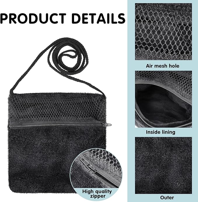Sweetude 2 Pcs Sugar Glider Pouch Breathable Carrying Bonding Pouch Soft Hamster Carrier with Strap Zipper Small Animal Travel Sleeping Bag Cage Accessories for Rat Reptile Other Small Pets(Black)
