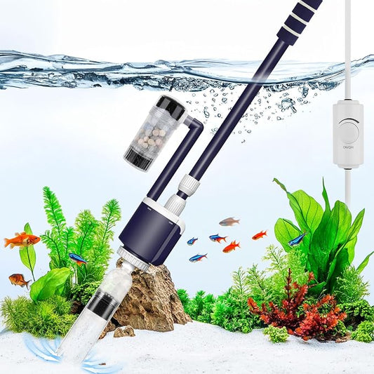AQQA Fish Tank Cleaner,DC34W/600GPH Adjustable Flow Aquarium Gravel Vacuum | Multi-Filtration Purifies Water Electric Cleaning Kit for Water Change Water Circulation Wash Sand Gravel 110V-240V