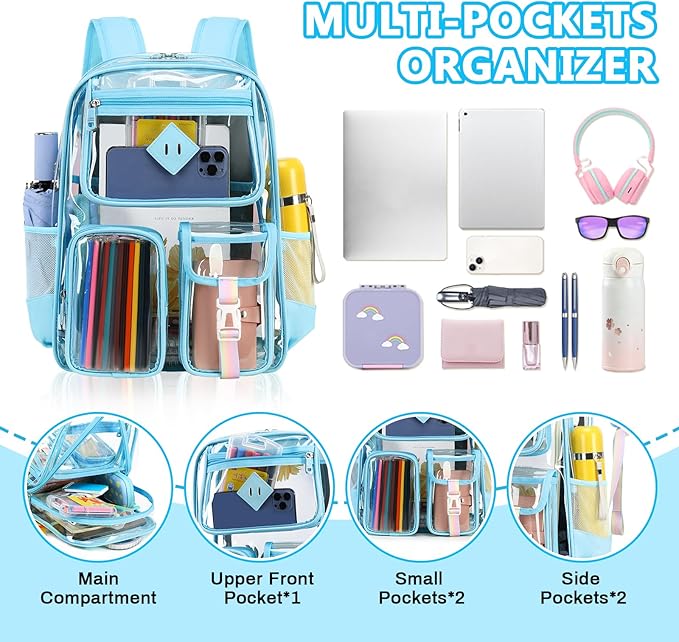 PIG PIG GIRL Clear Backpack for School,Heavy Duty PVC Transparent Bookbag for Girls Stadium Approved See Through Backpack