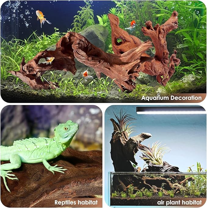 Jorewood Natural Large Aquarium Driftwood for Fish Tanks & Reptile Terrariums – 100% Safe Fish Tank Decorations, 2-Piece 10-14 Inch Unique Twisted Branches Low Tannin, Easy to Sink