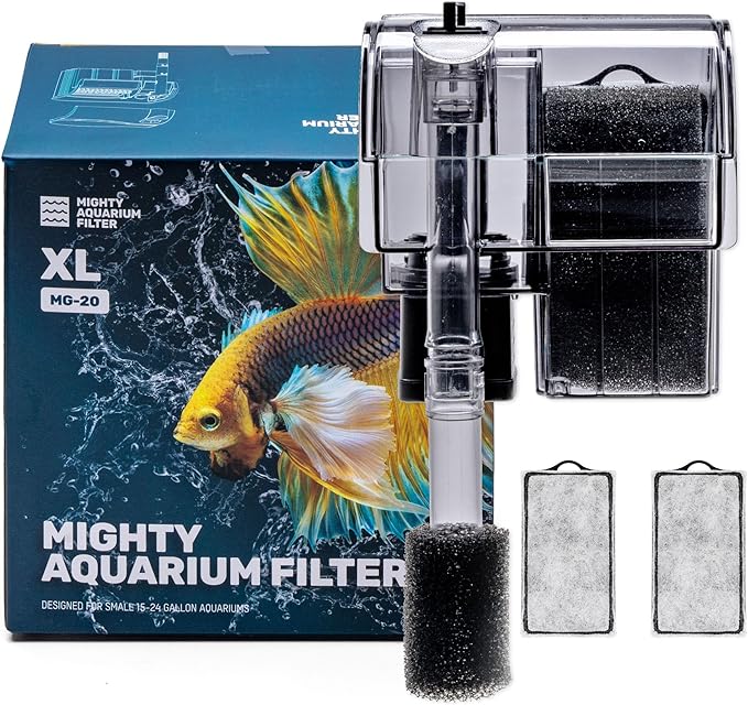 Mighty Aquarium Hang On Back Filter - Aquarium HOB Filter - Adjustable Fish Tank Filter - Aquarium Filters - Nano Aquarium Filter - Fish Aquarium Filter - Hang On Back Aquarium Filter (15-24 Gallons)