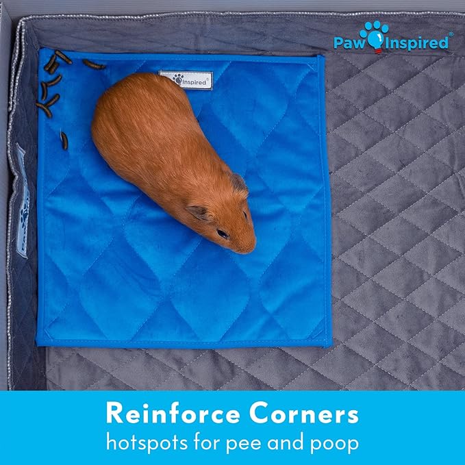Paw Inspired Guinea Pig Cage Liner Pads | Washable Fleece Bedding, Waterproof Bottom | Super Absorbent Pee Pad or Pet Bed Mat for Guinea Pigs, Ferrets, Rabbits, Hamsters, Small Animals (12"x12", Pink)