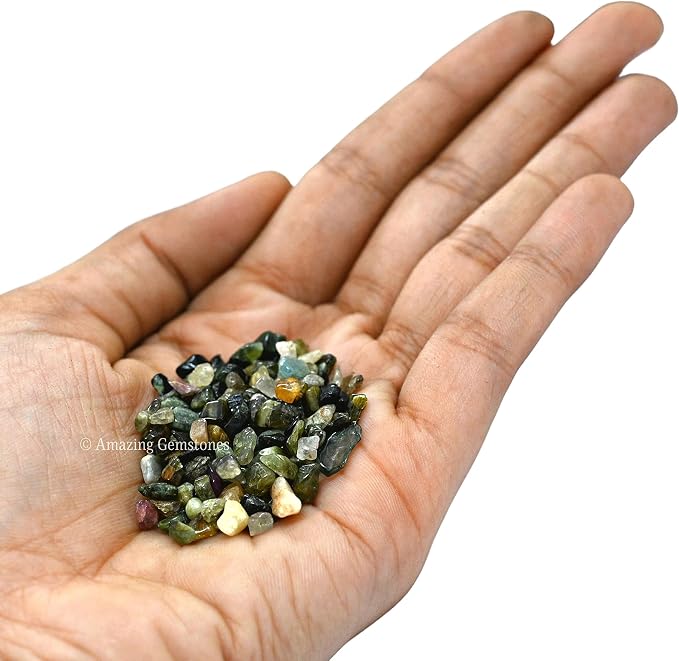 Amazing Gemstone Multi Tourmaline Crystal Chips Aquarium Gravel Rocks - Bulk Fish Tank Gravel, Small Tumbled Stone and Tiny Crystals for Decoration (Natural AAA Grade Gemstones)