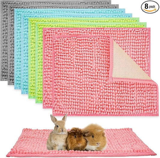 8 Pcs Guinea Pig Cage Liners Washable Fleece Bedding Liner 24x16 Inch Guinea Pig Mats Reusable Rabbit Pee Pads for Small Animals,Bunny (Gray, Green, Pink, Blue)
