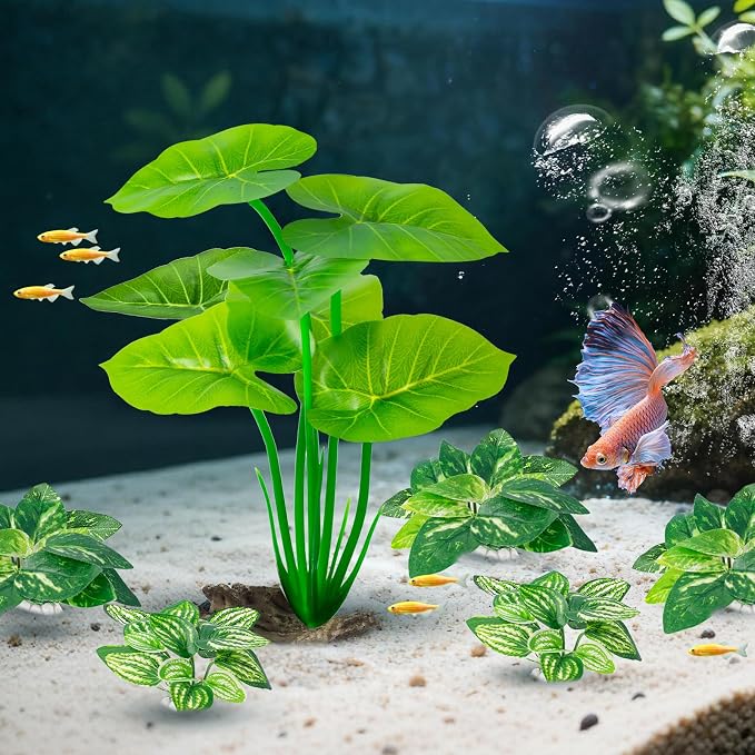 6 Pcs Aquarium Plants Fish Tank Decor，Artificial Driftwood with Textured Base Fish Tank Accessories Reptiles Plants Driftwood