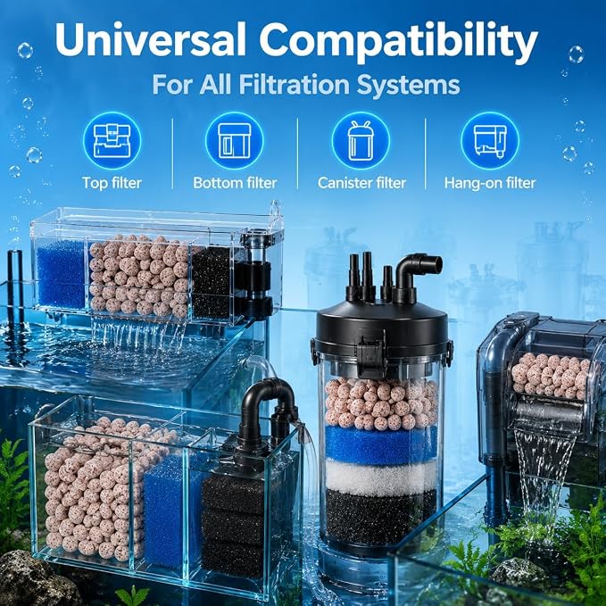 Sukh 30oz Ceramic Bio Balls - Aquarium Filter Media with 4 Mesh Bags | Porous Spheres for Fish Tank, Sump, Pond, Canister Filters, Freshwater Systems, Koi Ponds, Media Bag Use & Easy Water Flow
