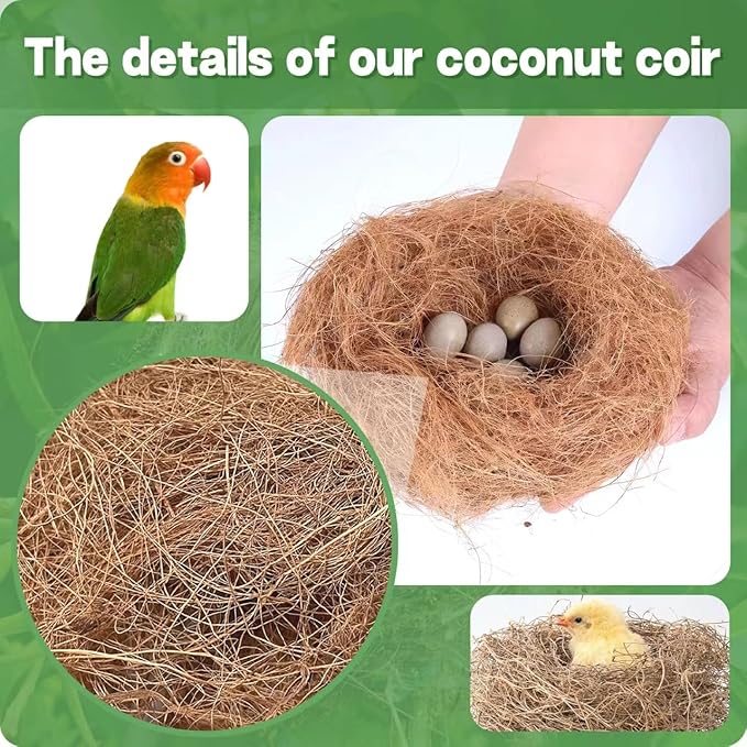 Bird Nesting Material,100% Natural Coconut Fiber Bird Nest Bedding, 3.7oz，Safe&Soft Nesting Supplies for Hummingbirds, Canaries, Parakeets, Wild Birds | for Bird Cages, Nest Boxes, Outdoor Bird Houses