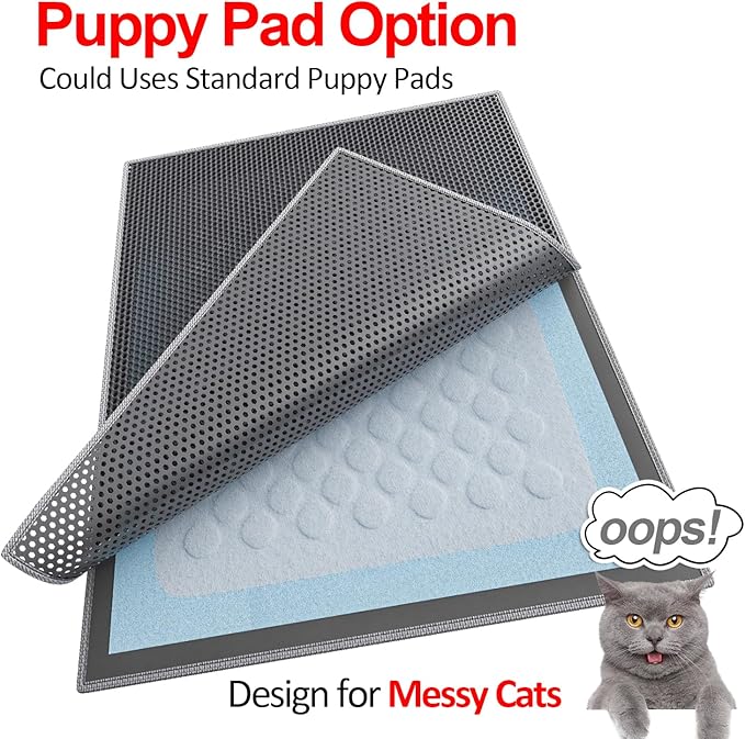 Waretary Cat Litter Box Mat: 47"x 36" Waterproof Kitty Cat Litter Trapping Mat, Easy-clean Double-layer Scatter Control Pad Rug(Grey)