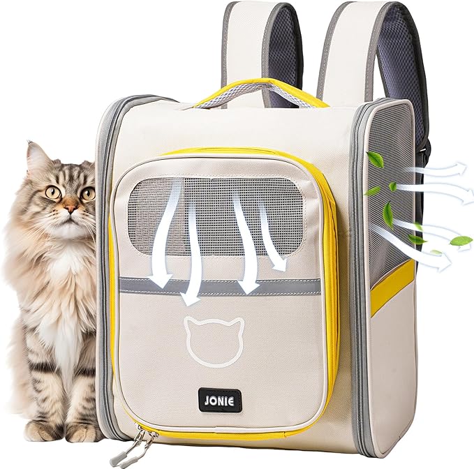 Vivicreate Cat Backpack Carrier for Dogs and Cats Kittens Rabbits, Foldable Mesh, Cat Carrier Backpack 15 Lbs, Pet Backpack Carrier for Walking, Camping and Cycling (White)