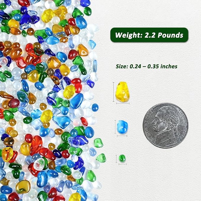 BXI 2.2 Lbs Small Aquarium Substrate Gravel Sand, Polished Smooth Fish Tank Gravel, Colorfast Uncoated Oceanic Mix Decorative Stones, Sea Glass for Vase Fillers, Fairy Garden, Potted Plants