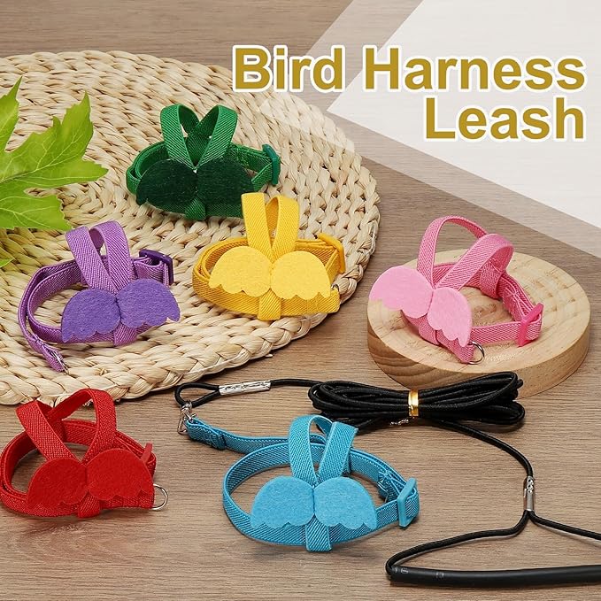 Bird Harness Leash, Adjustable Pet Parrot Bird Harness and Leash Lightweight Anti-Bite Flight Training Rope with Cute Wing, (Green, S), Intended for Parrots/Pigeons/Budgies