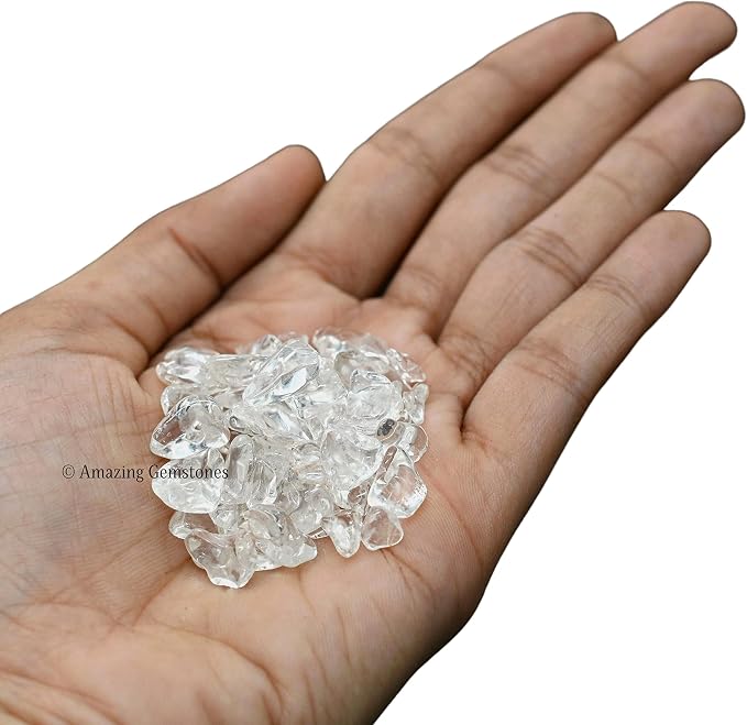 Amazing Gemstone Clear Quartz Crystal Chips Aquarium Gravel Rocks - 1000+ Carat Clear Quartz Chips Bulk Fish Tank Gravel, Small Tumbled Stone Chips and Tiny Crystals for Decoration (Natural AAA Grade)