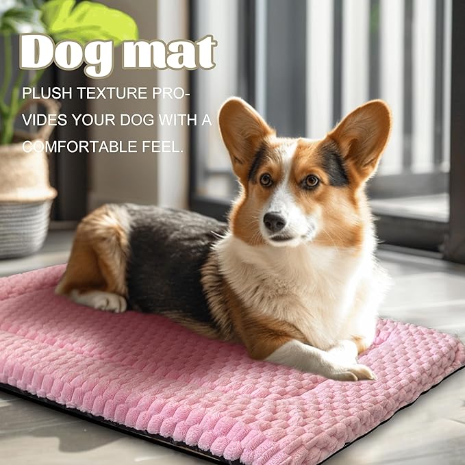 Dog Bed Crate Mat, Soft Durable Washable Anti-Slip Kennel Pad for Dogs & Cats, Reversible (Pink, L(35"*23"*1.5"))