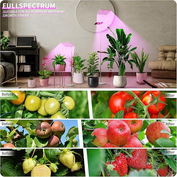 36W Grow Lights with Stand, Full Spectrum LED Plant Light, 12-59 Inch Height Adjustable Growing Lamp with Auto On/Off Timer 4H/8H/12H, 4 Dimmable Brightness | 252 LEDs Full Spectrum Plants Growing Light, 12-60" Height Adjustable Floor/Desk Lamp, 4 Dimm...